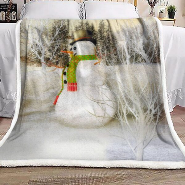 Snowman In Forest Fleece Blanket Sherpa Blanket