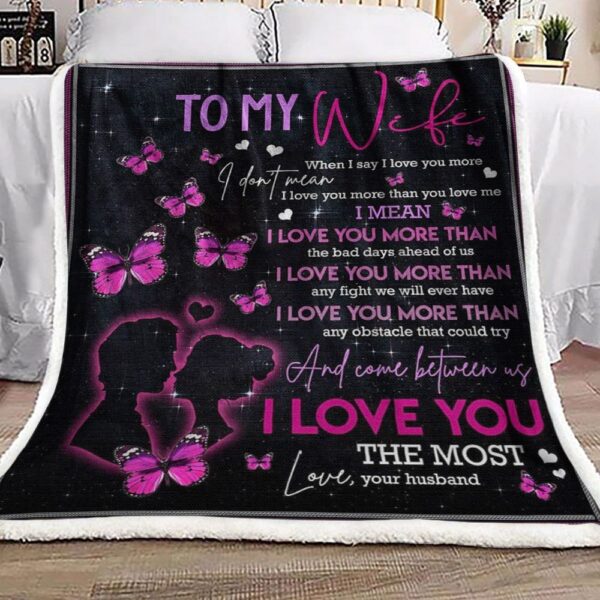 Pink Butterfly To My Wife Fleece Blanket Sherpa Blanket