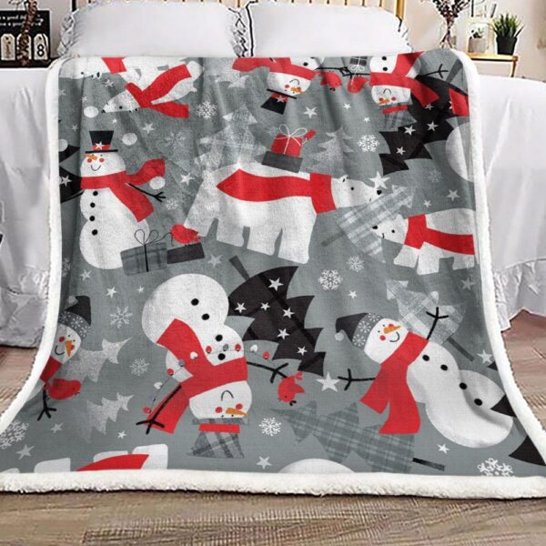 Snowman And Bear Fleece Blanket Sherpa Blanket