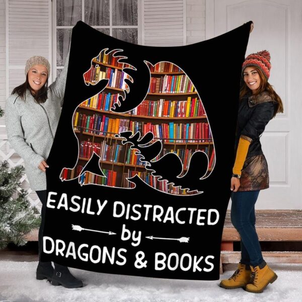 Dragon And Books Nerds Fleece Blanket Sherpa Blanket