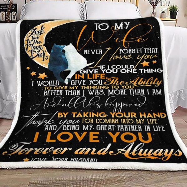 Moon Cat To My Wife Fleece Blanket Sherpa Blanket