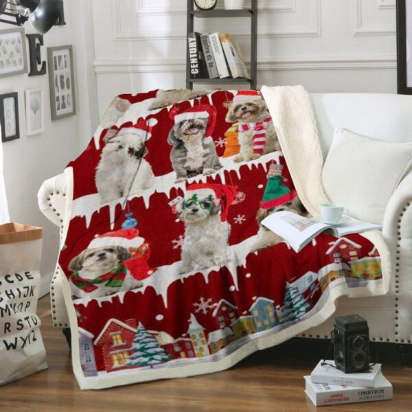 Shih Tzu Snow Christmas Fleece Blanket Sherpa Blanket