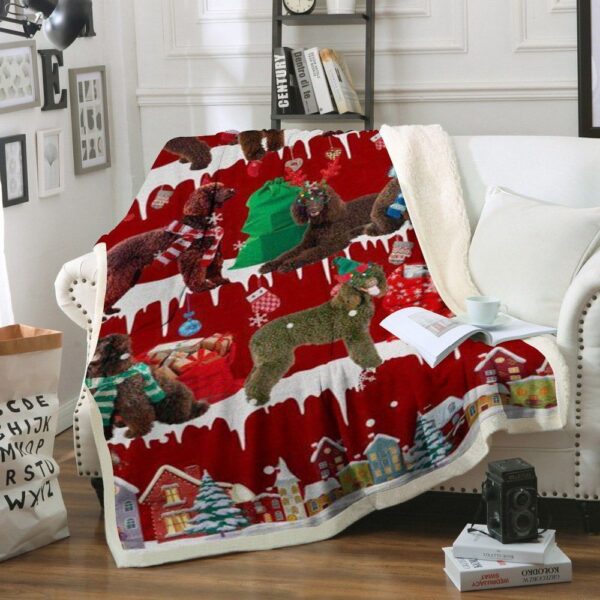 Irish Water Spaniel Snow Christmas Fleece Blanket Sherpa Blanket