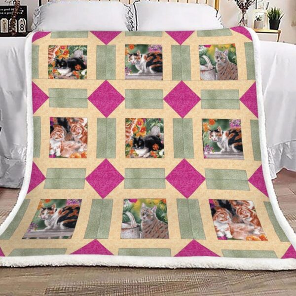Cat Floral Vintage Fleece Blanket Sherpa Blanket