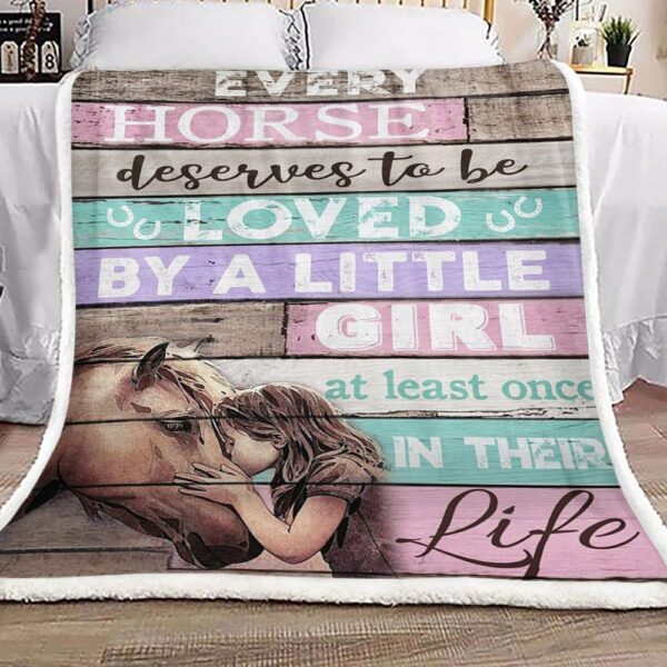 Horse Loved By Little Girl Fleece Blanket Sherpa Blanket