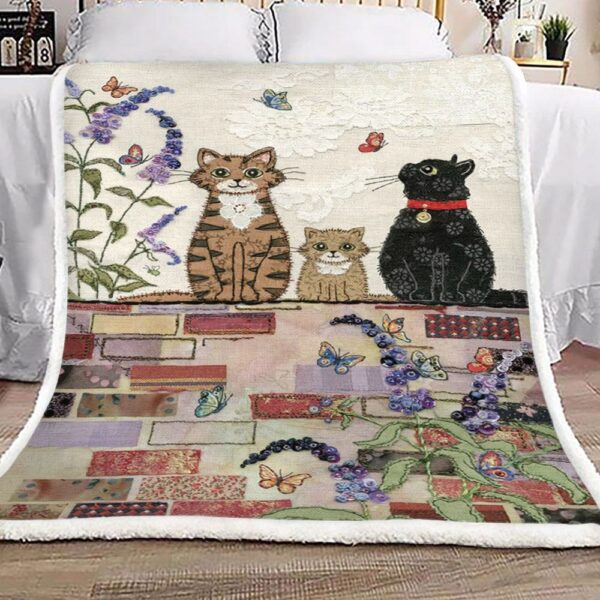 Cat Flower Butterfly Lavender Fleece Blanket Sherpa Blanket