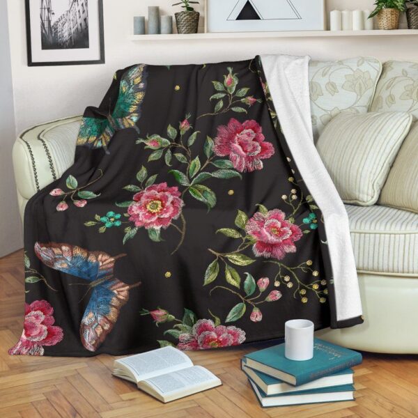 Butterfly And Flower Fleece Blanket Sherpa Blanket