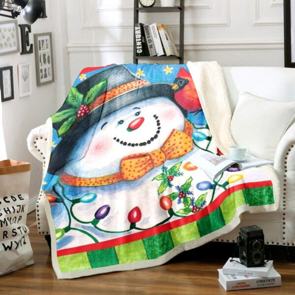 Snowman And Cardinals Fleece Blanket Sherpa Blanket