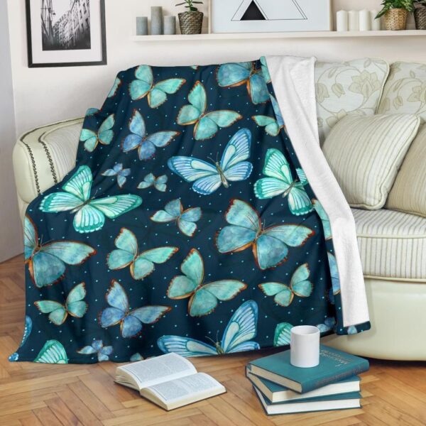 Watercolor Blue Butterfly Fleece Blanket Sherpa Blanket