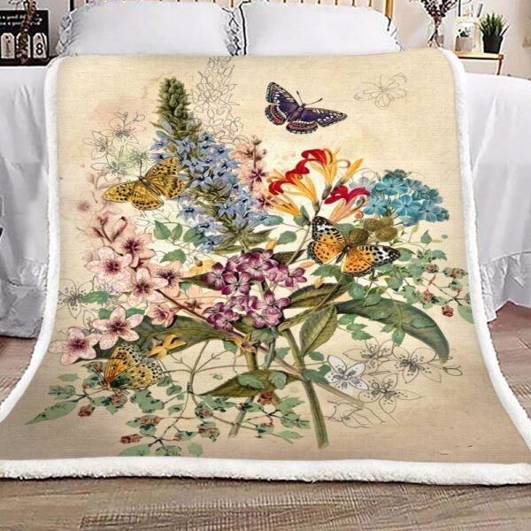 Butterfly And Flower Lavender Fleece Blanket Sherpa Blanket