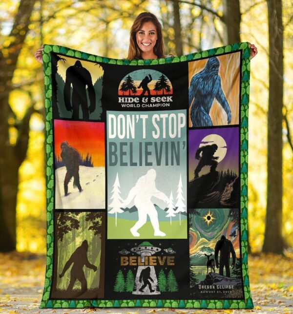 Don't Stop Believin' Bigfoot Sasquatch Yeti Fleece Blanket Sherpa Blanket