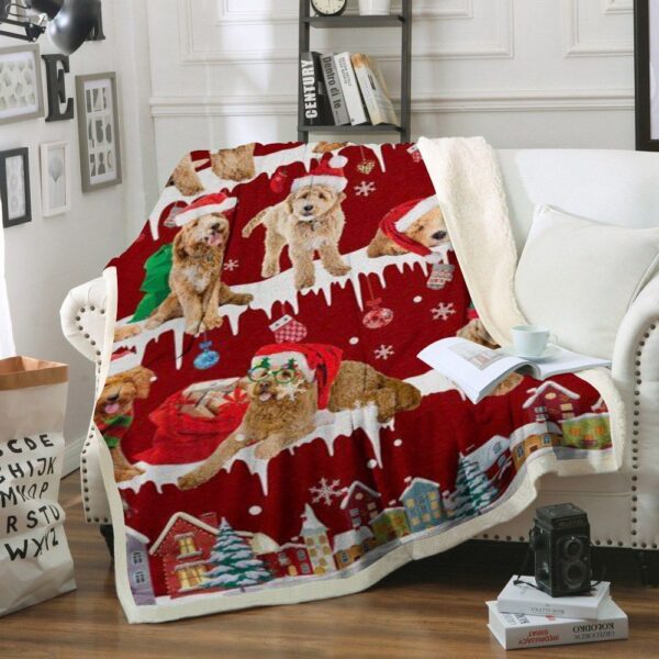 Goldendoodle Snow Christmas Fleece Blanket Sherpa Blanket
