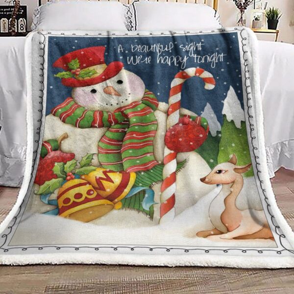 Snowman And Deer Christmas Fleece Blanket Sherpa Blanket