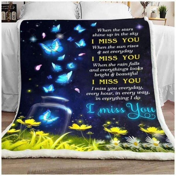 I Miss You Butterfly Fleece Blanket Sherpa Blanket