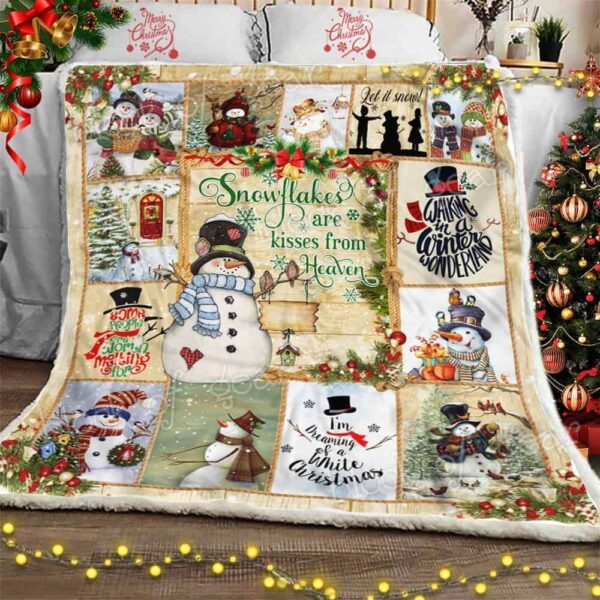 Snowflakes Are Kisses from Heaven Snowman Fleece Blanket Sherpa Blanket