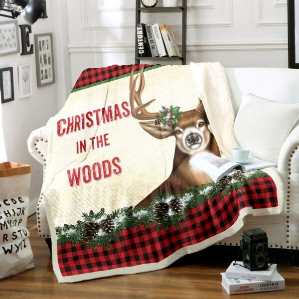 Christmas In The Woods Fleece Blanket Sherpa Blanket