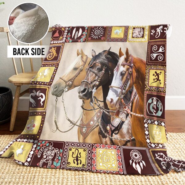 Native Horses Fleece Blanket Sherpa Blanket