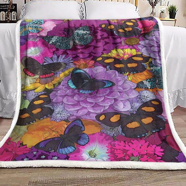 Butterfly And Flower Fleece Blanket Sherpa Blanket