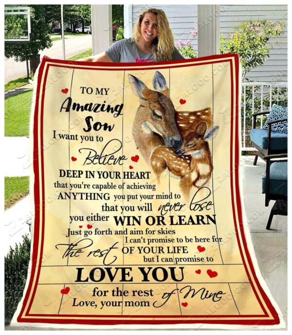 Deer To My Son Love You For The Rest Of Mine Love Mom Fleece Blanket Sherpa Blanket