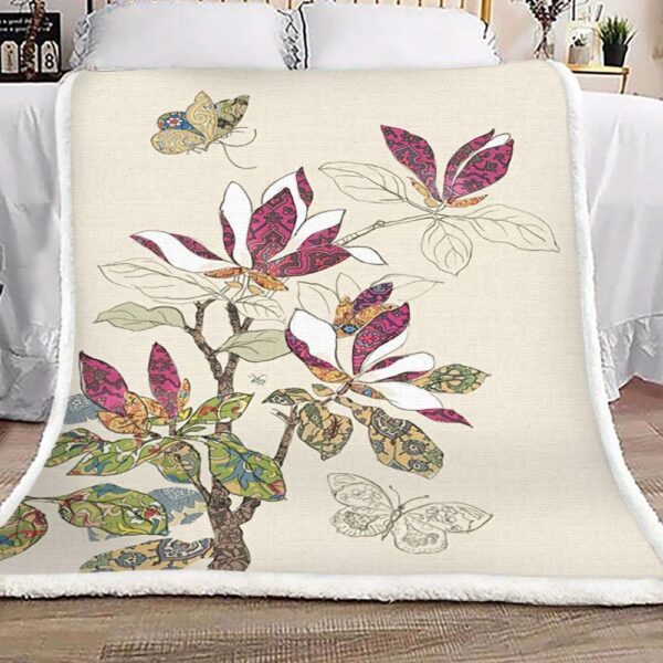 Butterfly And Flower Fleece Blanket Sherpa Blanket