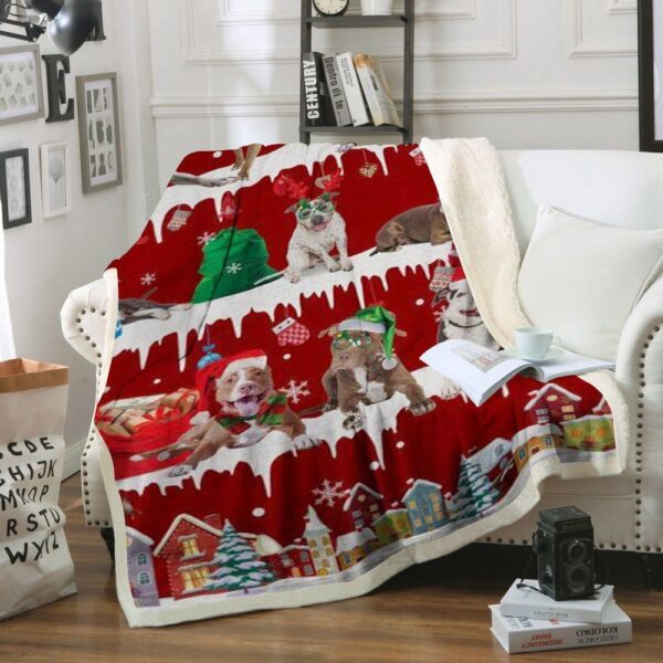Pitbull Snow Christmas Fleece Blanket Sherpa Blanket