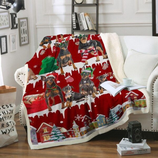 Miniature Pinscher Snow Christmas Fleece Blanket Sherpa Blanket