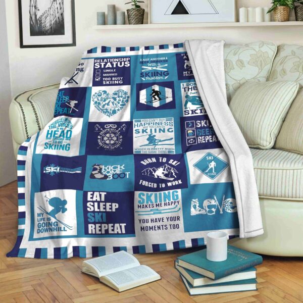 Skiing Eat Sleep Ski Repeat Fleece Blanket Sherpa Blanket