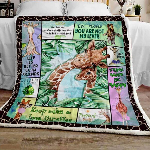 Keep Calm And Love Giraffes Fleece Blanket Sherpa Blanket
