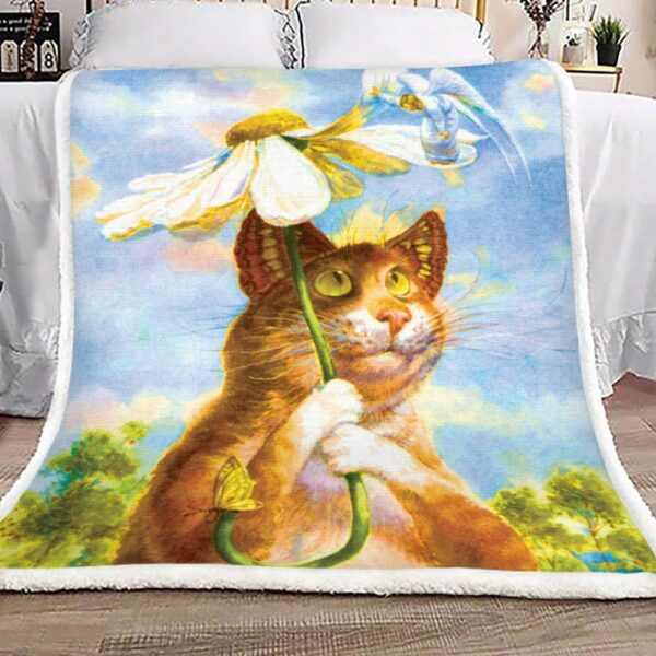 Daisy Cat Fleece Blanket Sherpa Blanket