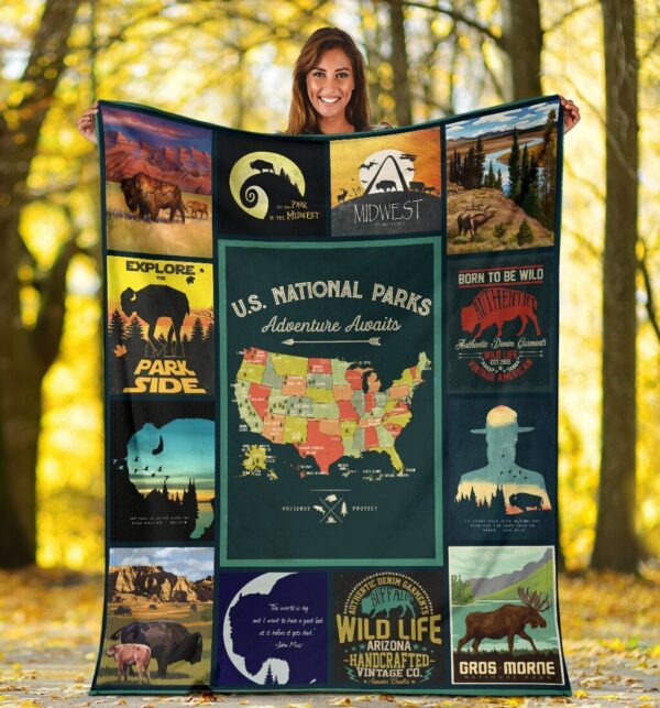 National Parks Map Us Camping Hiking Outdoor Fleece Blanket Sherpa Blanket
