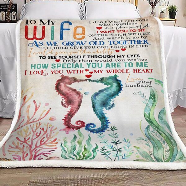 Seahorses To My Wife Fleece Blanket Sherpa Blanket