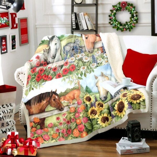Horse And Cat Fleece Blanket Sherpa Blanket