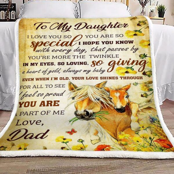 Horse To My Daughter Love Dad Fleece Blanket Sherpa Blanket