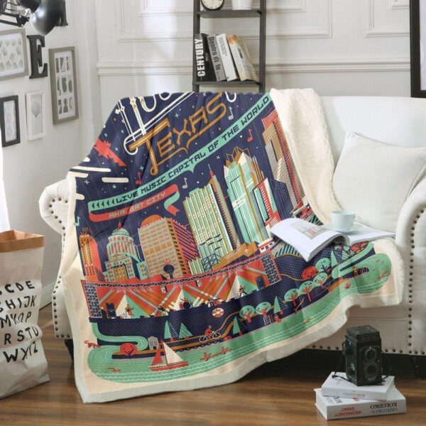 Modern Austin Texas Fleece Blanket Sherpa Blanket