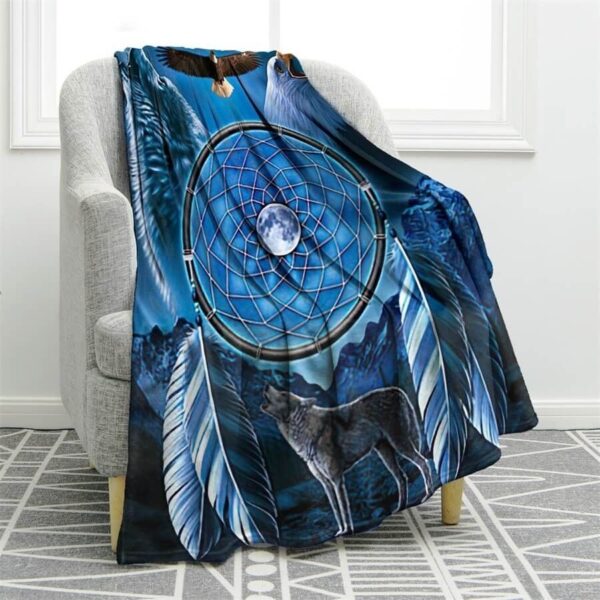 Dream Catcher Wolf Fleece Blanket Sherpa Blanket