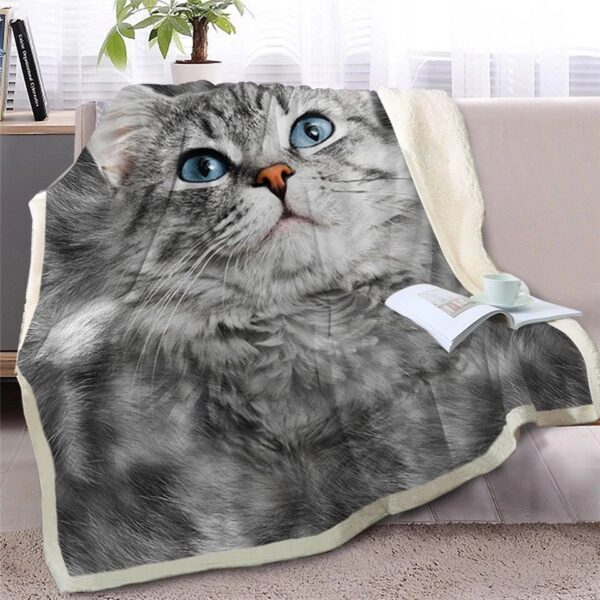 Grey Cat Fleece Blanket Sherpa Blanket