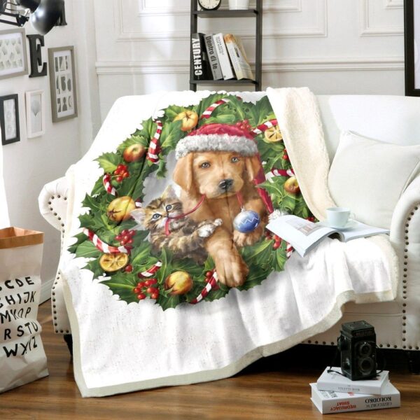 Cat And Dog Christmas Fleece Blanket Sherpa Blanket