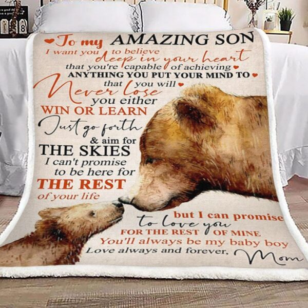 Mom Bear To Son Fleece Blanket Sherpa Blanket