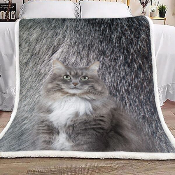 Grey Siberian Cat Fleece Blanket Sherpa Blanket