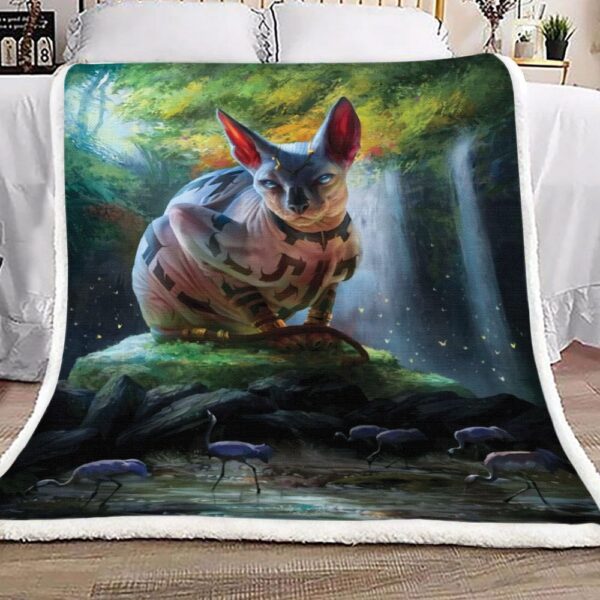 Magical Sphynx Cat And Flamingo Fleece Blanket Sherpa Blanket