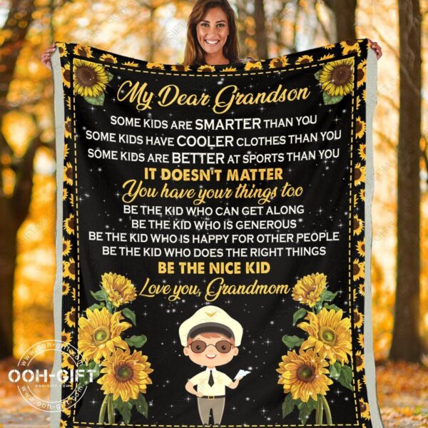 To My Grandson Grandmom Fleece Blanket Sherpa Blanket