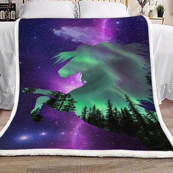 Horse Galaxy Forest Fleece Blanket Sherpa Blanket