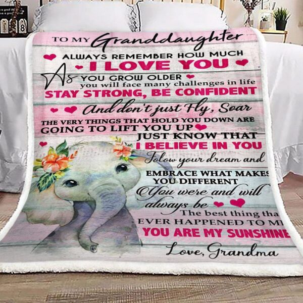 Elephant Flower To My Granddaughter Love Grandma Fleece Blanket Sherpa Blanket