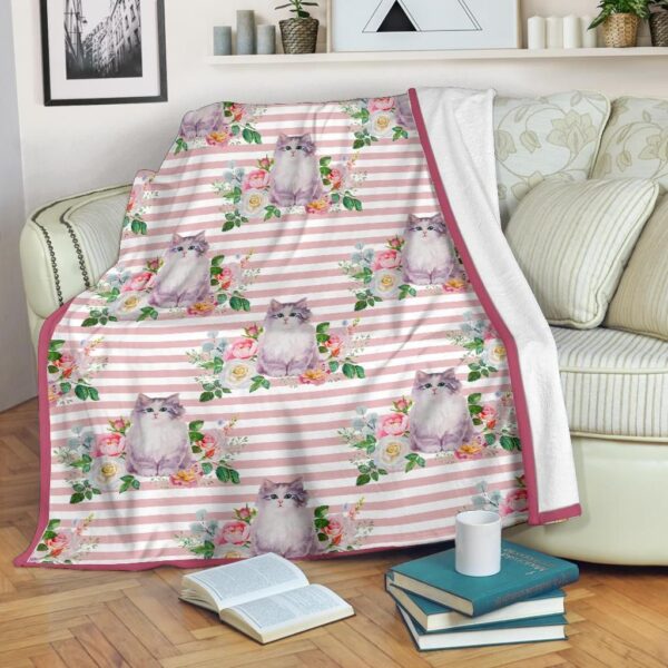Flower Cat Fleece Blanket Sherpa Blanket