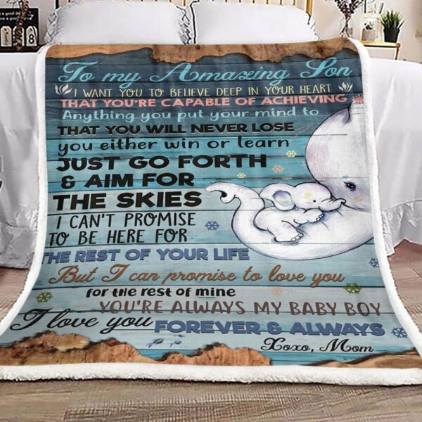 Elephant To My Amazing Son Mom Fleece Blanket Sherpa Blanket
