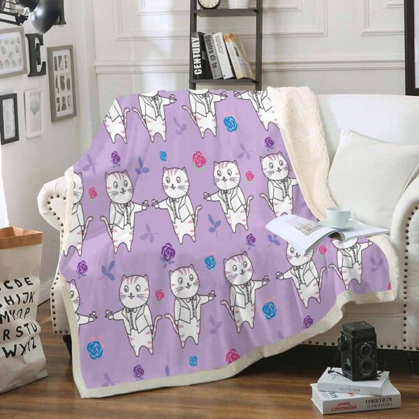 Gentleman Cat Rose Fleece Blanket Sherpa Blanket