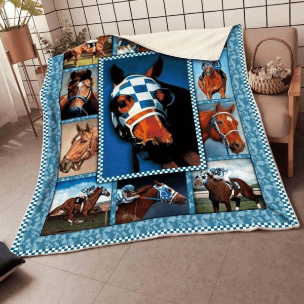 Horse Racing Fleece Blanket Sherpa Blanket