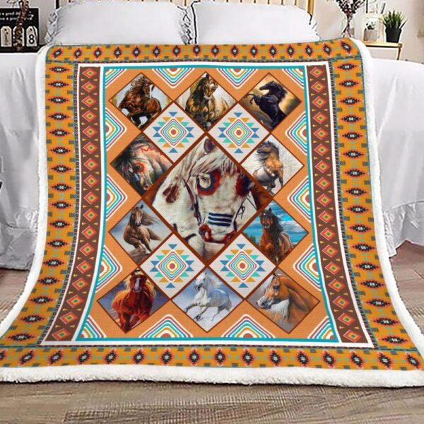 Native American Horse Fleece Blanket Sherpa Blanket
