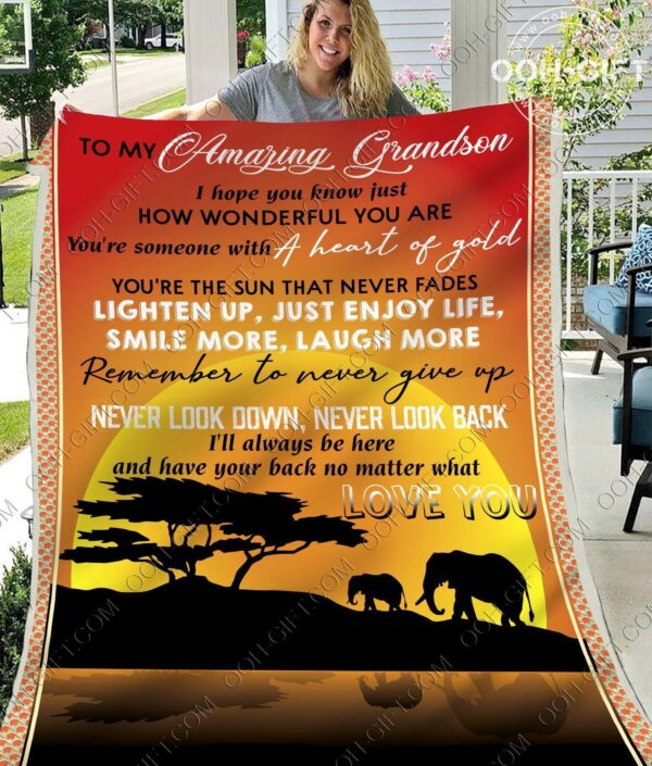 To My Grandson Elephant Fleece Blanket Sherpa Blanket