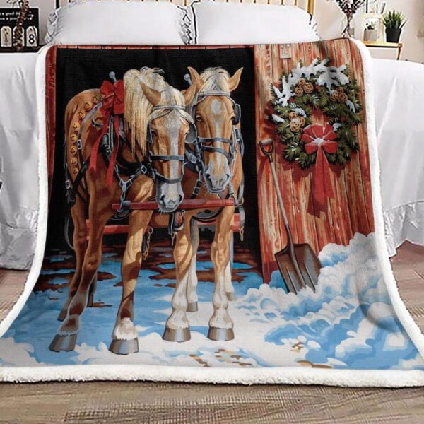 Christmas Horse Fleece Blanket Sherpa Blanket